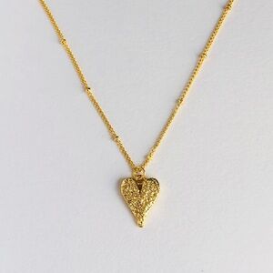 18K Gold Plated Textured Heart Dainty Satellite Necklace